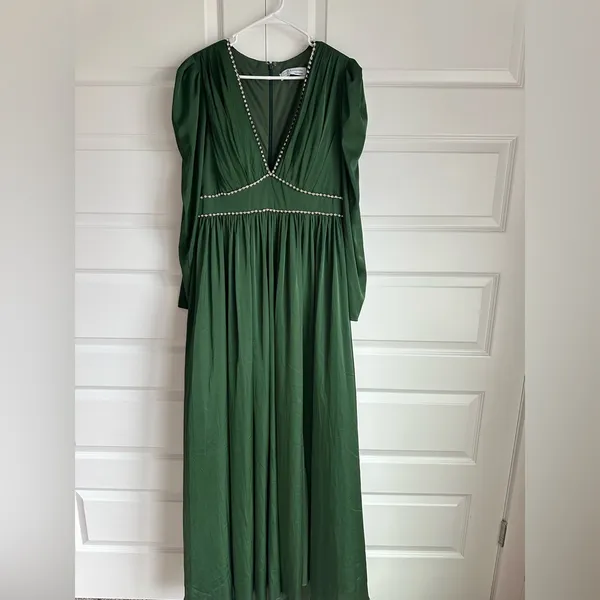 Mac Duggal 55702 Satin Puff Shoulder Rhinestone Encrusted Gown Green‎ 10 NEW - Image 4