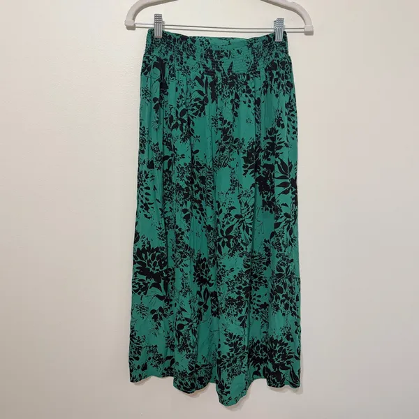 Free People Boho Floral Wide Leg Crop Pants Size XS Green Tropical - Image 6