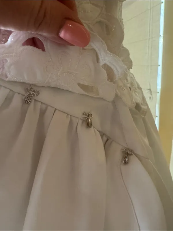 Merry Max Vintage Wedding Gown Size 10 White Pearl Beaded Lace Cathedral Train - Image 10