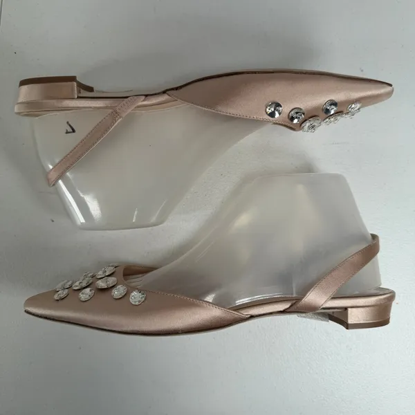 J.Crew 8.5 Blossom Slingback Flats Satin Rose Gold Crystal Embellished Shoes - Image 4