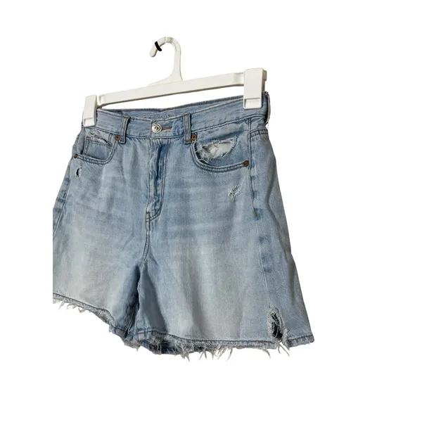 American‎ Eagle Denim Highest Rise Baggy Shorts Distressed Rips Raw Hem Size 4 - Image 2