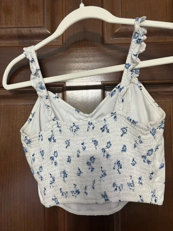 Blue Floral Smocked Crop Top Tank - Image 2