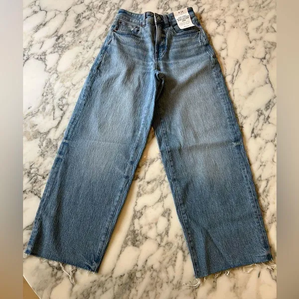 NWT Madewell curvy vintage jeans wide leg cropped 24 broken zipper needs replace - Image 5