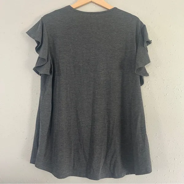 NWT PrinStory Gray T-Shirt Ruffle Sleeve Casual Neutral XXL - Image 4