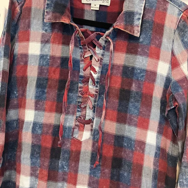 Vintage‎ Havana Red And Blue Plaid Dress Size Medium - Image 3