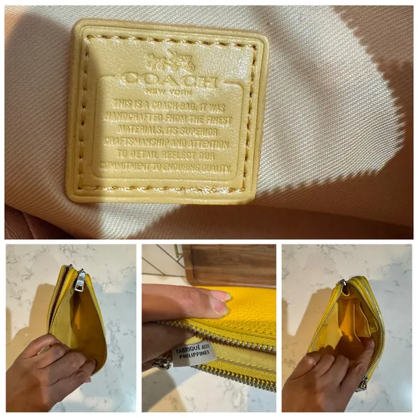 Coach Double Corner Zip Wristlet pebble leather This compact pouch bright yellow - Image 10