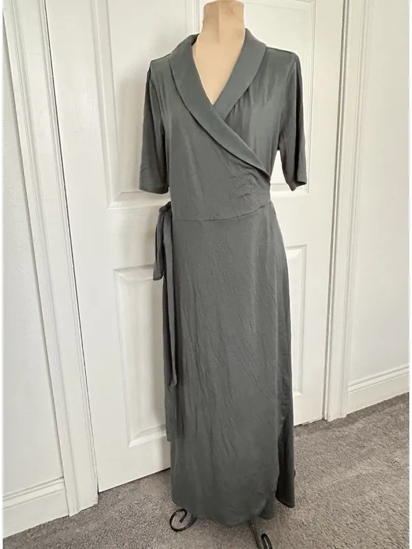 Quince Tencel Jersey Midi Wrap Dress Dark Olive Green Size L - Image 9