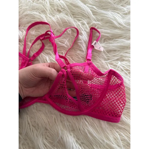 Victoria's Secret Very Sexy Fishnet Open-Cup Low-Cut Demi Bra Pink Size Large - Image 7