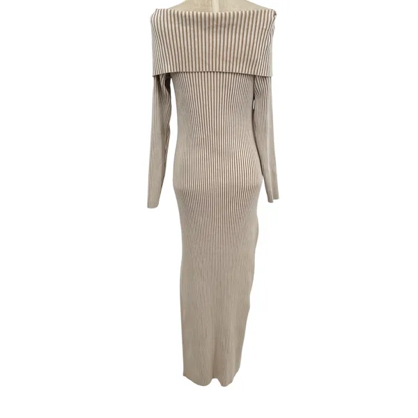 Anthropologie Off-The-Shoulder Sweater Midi Dress Cream‎ Beige Tan Size XL - Image 10