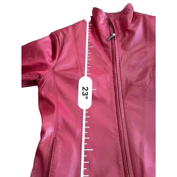 Siena Women's Red Leather Jacket Small Zip Front Moto Biker Coat Lined Slim - Image 9