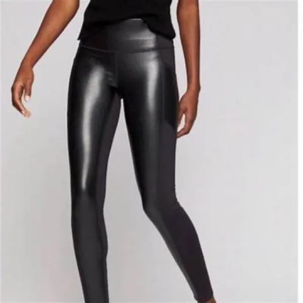 Athleta Faux Leather‎ Gleam Leggings Womens Medium Black High Rise Yoga Pants - Image 3