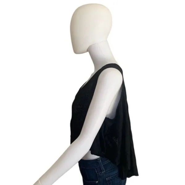 ✨Free People Black Crinkle Button Front Swing Crop Sz Medium Top✨ - Image 4