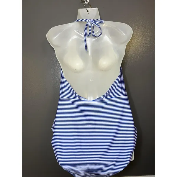 Aerie Swimsuit Womens XL Blue Stripe Ruffle Halter One Piece Front Cutout - Image 5