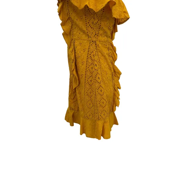 Majorelle Mara Eyelet Ruffle Mini Dress Mustard Yellow Tie Strap Size‎ Small - Image 8