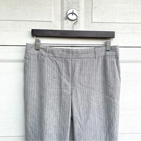 Ann Taylor Womens Pants Career Gray White Pinstripe Linen Blend 8 - Image 4