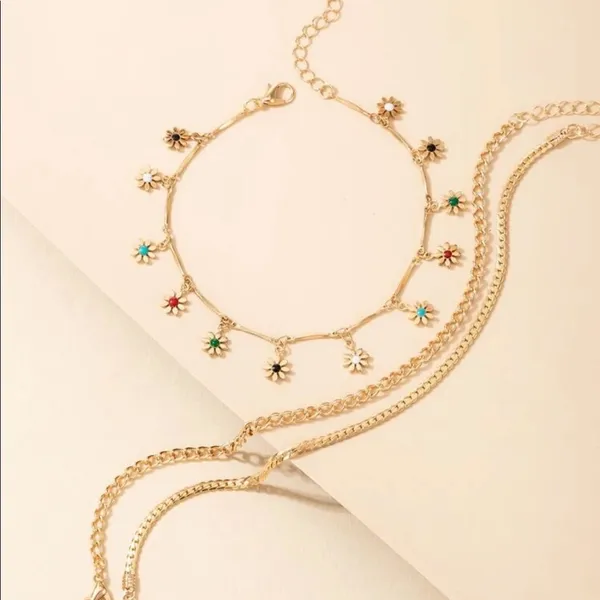 🌻Bohemian Summer Flower Charm gold anklets set🌻 - Image 3