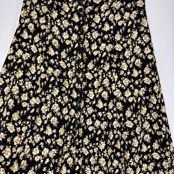 B. Moss Maxi Skirt Brown Floral Button Front Vtg 90s Rayon USA Cottage Juniors 3 - Image 2