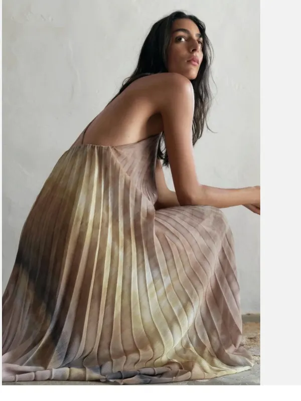 Nwot Zara Women Tie Dye Pleated Halter Dress Multicolored Sz Xs 3666/096 - Image 4