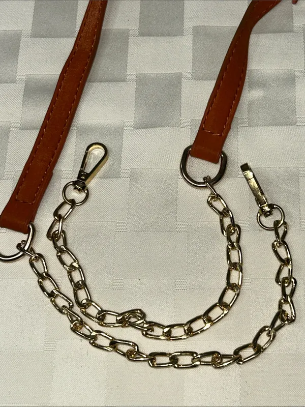 Rust Faux Leather Shoulder Strap with Gold Chains - Image 4