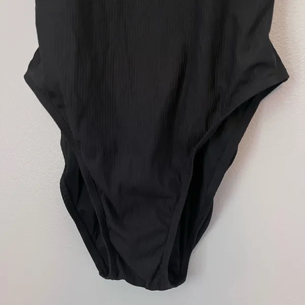 Andie The Ribbed Tulum Scoop Neck One Piece Cross Back Swimsuit Black XXL - Image 3