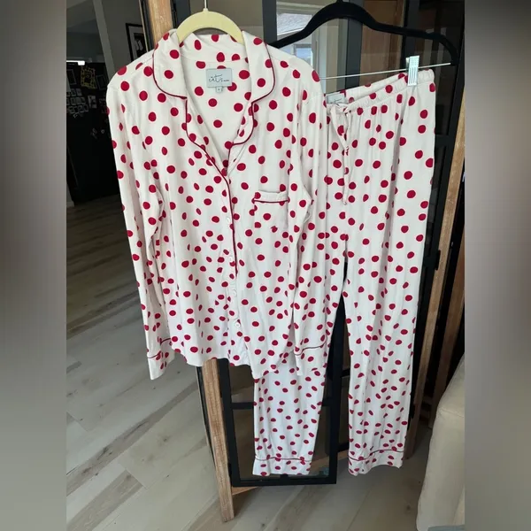 The Cat's Pajamas set pima modal button down shirt top pants Sprinkle polka Dots - Image 12