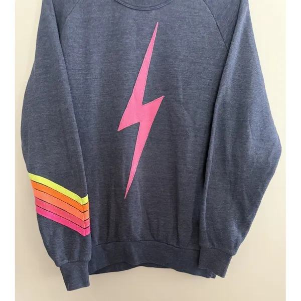 Aviator Nation Lightning Bolt Neon Chevron 5 Stripe Crew Sweatshirt Size Medium‎ - Image 5
