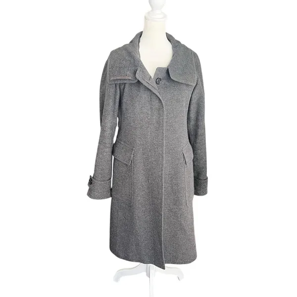 Burberry London Wool Cashmere Coat Gray Long Wrap Collar Back Belt UK 6 US 4 - Image 3
