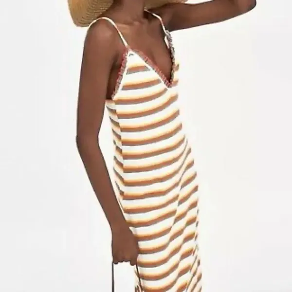 ✨ Zara Ribbed Strappy Mulicoloured V-Neck Long Midi Dress✨ - Image 2