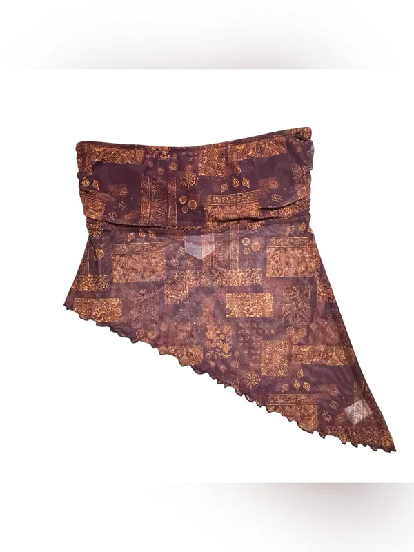 Ruby & Jewell Los Angeles Asymmetrical Mesh Tube Top Brown Paisley Size L NWT - Image 3