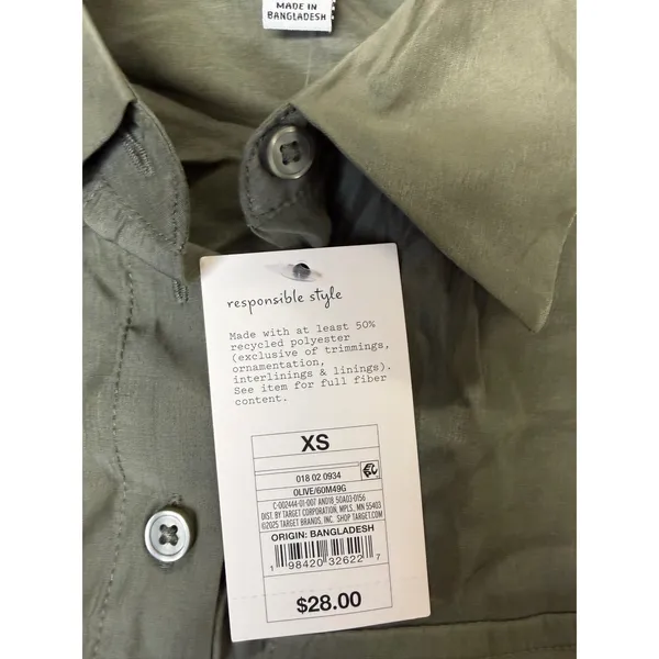 A New Day Womens XS Olive Green Utility Button Down Shirt‎ Long Sleeve NWT. - Image 3