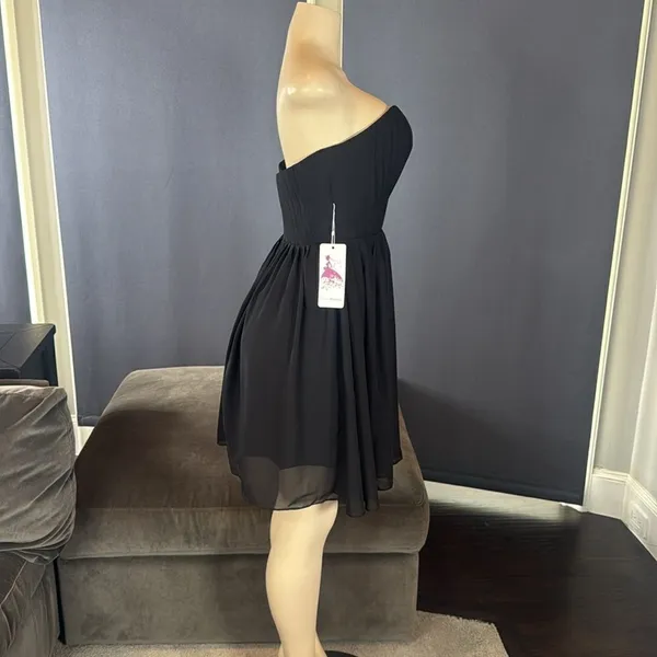 Women’s Black Strapless Short Chiffon Homecoming Party Dress Size M (8) NEW - Image 4