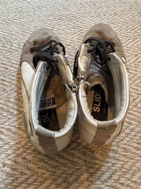 Golden Goose Slide High-Top Sneakers in White and Beige - Image 6