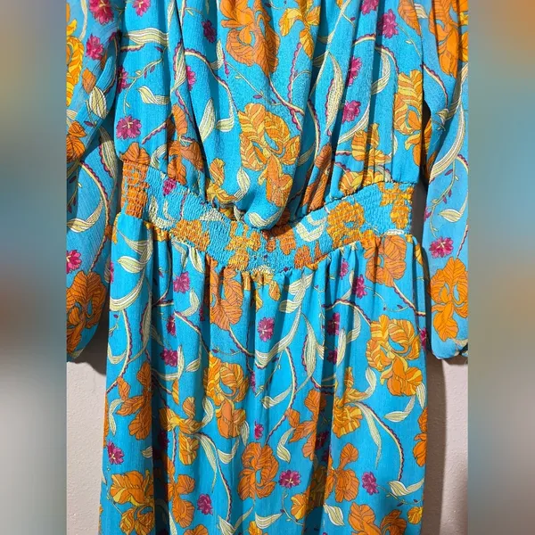Sofia Jeans by Sofia‎ Vergara Floral Maxi Dress Tiered Blue Orange Large L - Image 2