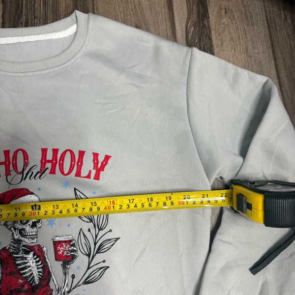 SheIn Ho Ho Holy $4!7 What A Year Beige Crew Neck Pullover Medium Sweater Christmas - Image 7