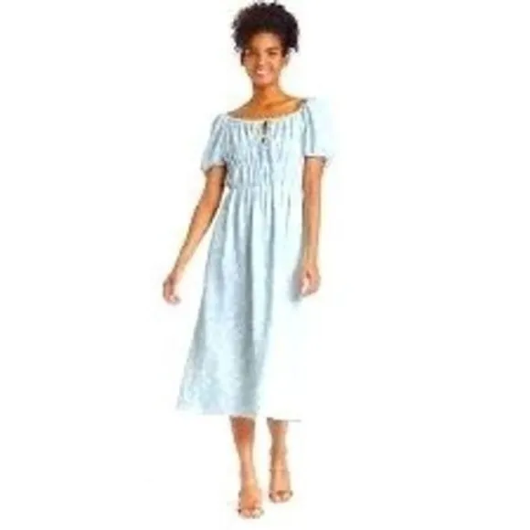 Who What Wear Milkmaid Dress Women XXL Blue Floral Boho Romantic Coastal Prairie - Image 2