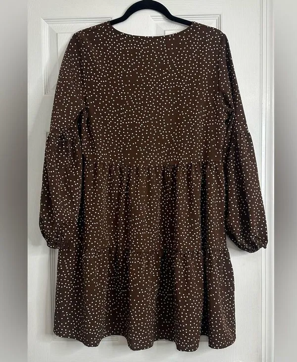 Timeless Brown Polka Dot Dress, Size Medium - Image 6