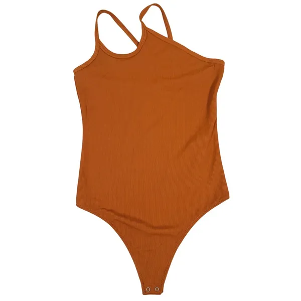 Abercrombie One Shoulder Cutout Bodysuit Small Brown Ribbed Night Out Y2K Fall - Image 2