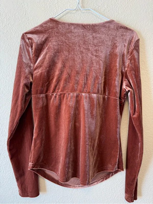 bohme Rust Velvet Draped Cowl Neck Long Sleeve Top - Image 2