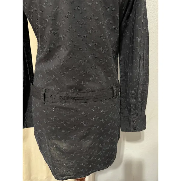 Levis Shirt Dress M Black Eyelet Embroidered Western Tunic‎ Tie Belt Cottagecore - Image 12