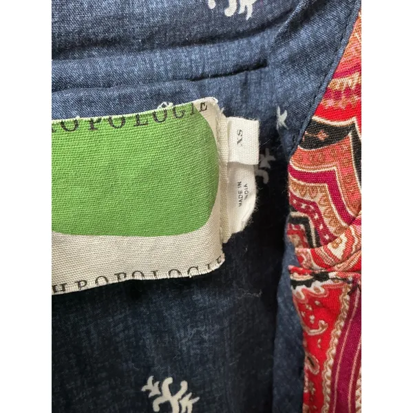 Anthropologie Quilted Paisley Jacket Red Blue Hook Eye Cropped XS Womens‎ - Image 6