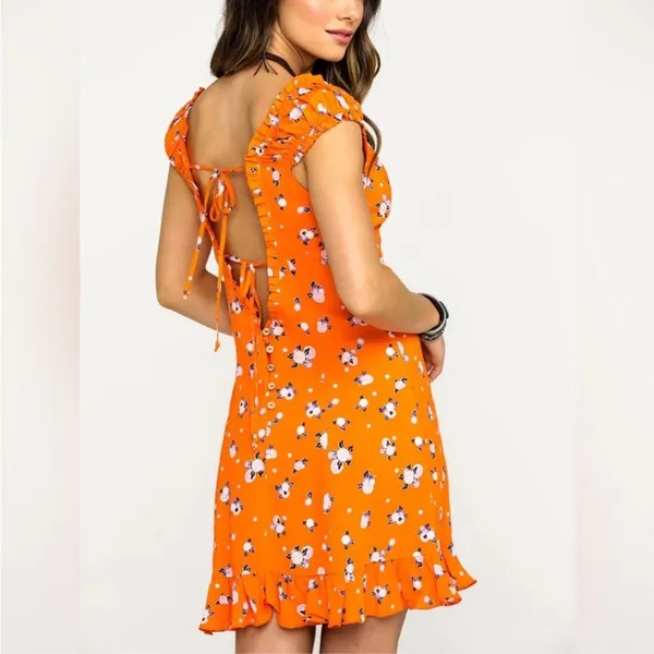 Free People Like A Lady Mini Dress Orange Floral Size Medium - Image 2