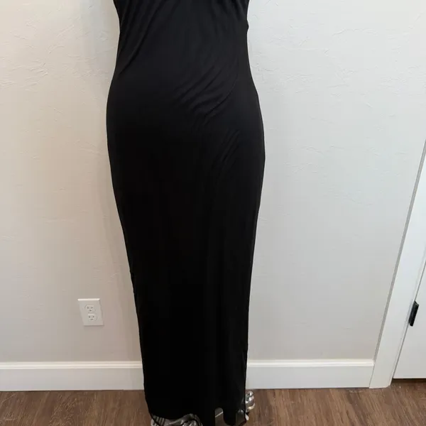 Vintage Monster Girl Medium Maxi Dress Black Rose Floral Mesh Overlay 90s Goth - Image 5
