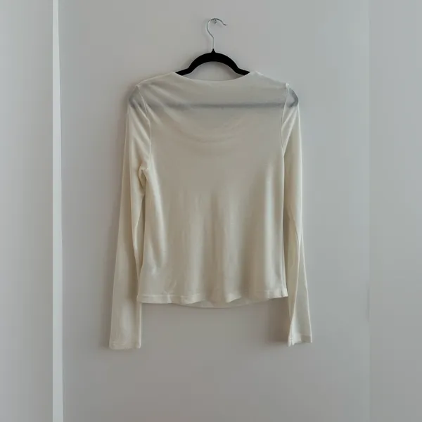 Minimalist Sheep Wool Blend Draped Cowl Neck Long Sleeve Top Soft White - Image 5