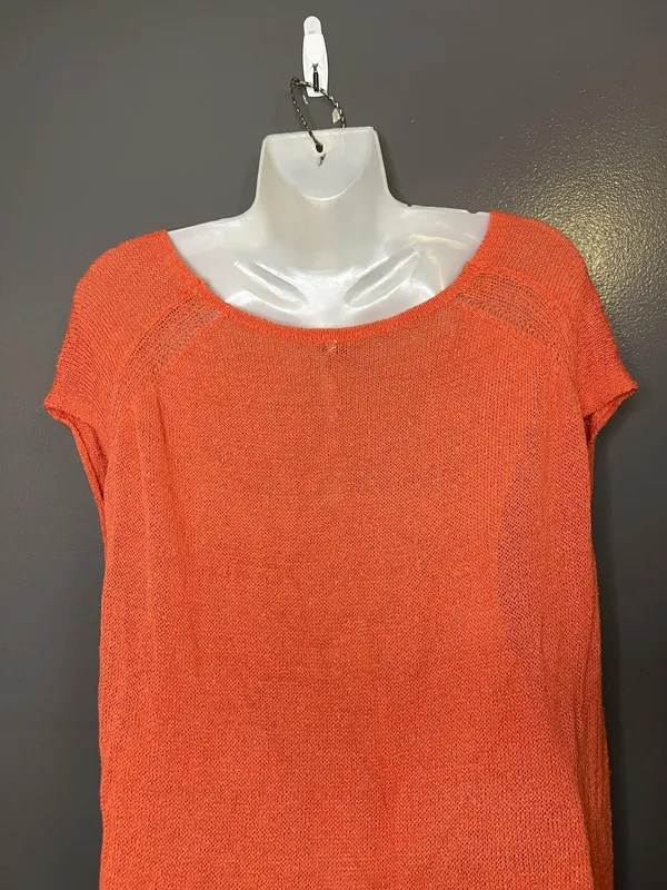 Free People Sweater Tunic Womens Medium Orange Open Knit V Neck Sleeveless Boho - Image 7