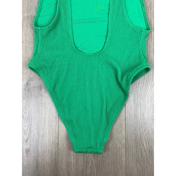 Aerie Green Crinkle Birthday Scoop Back Cheekiest One Piece Swimsuit Sz.M NWT - Image 14