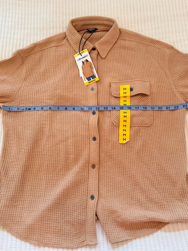 Buffalo Jeans Tan Waffle Knit Button-Down Shirt Jacket NWT Size Medium Womens - Image 10