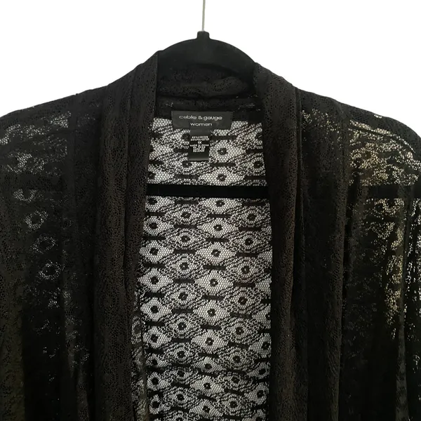Cable Gauge Woman 1X Black Lace Duster Cardigan‎ Open Front Grandmacore Grunge - Image 2
