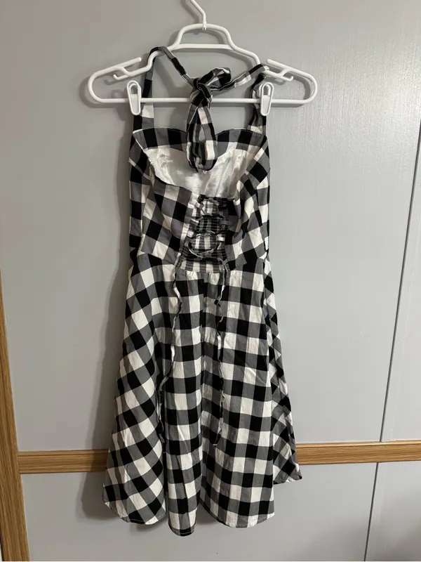 Topdress Black White Gingham Backless Halter Dress Size Small Retro Trad Wife - Image 8