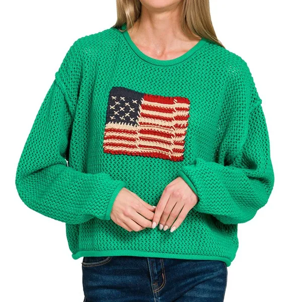 Zenana American Flag Crew Neck‎ Sweater - Image 2