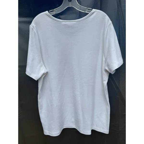 Women's V-Neck Quacker Factory SZ L White Embellished Star Rhinestones Gold Silv - Image 8